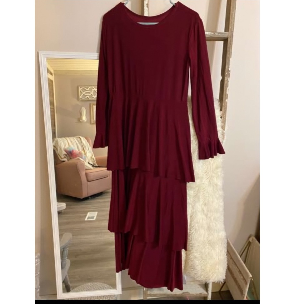 Custom made burgundy ruffled dress